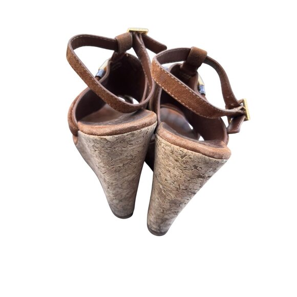 Tory Burch Womens Brown Suede Beaded Cork Wedge Sandals Size 7.5 - Picture 4 of 7